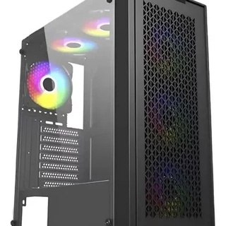 Gabinete Gamer Bluecase Bg-050 X-Frame, Sem Fonte, 3 Fans, Argb, Cinza e Preto, Lateral De Vidro