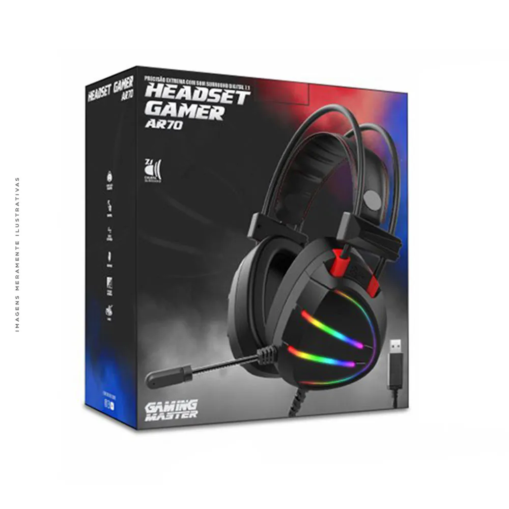Headset Gamer Kmex Ar70 02 Rgb, 7.1, Preto/Prata, Com Microfone, Usb - Imagem do Produto