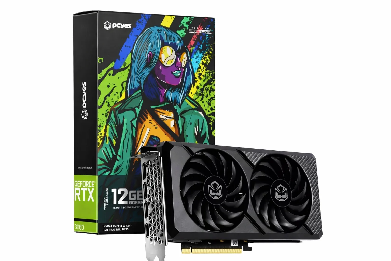 Placa De Vídeo Geforce Ddr6 12Gb/192 Bits Rtx 3060 Pcyes Projeto Edge, 2 Fans, Dp, Hdmi, Pgs3060Pe2F, Preta