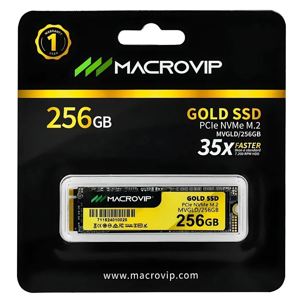 Ssd Nvme 256 Gb Macrovip Mvgld/256Gb, Lê: 2.100 Mb/S, Grava: 1.500 Mb/S