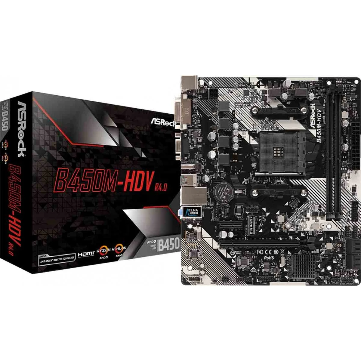 Placa Mãe Am4 Asrock B450M-Hdv R4.0, Ddr4 032Gb, M2/Nvme, Hdmi, Vga, Dvi, Preta