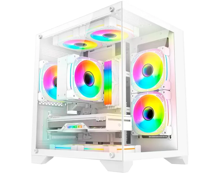Gabinete Gamer Aquário Kmex Cg-W830 Micro White, Sem Fonte, Sem Fan, Lateral De Vidro, Branco