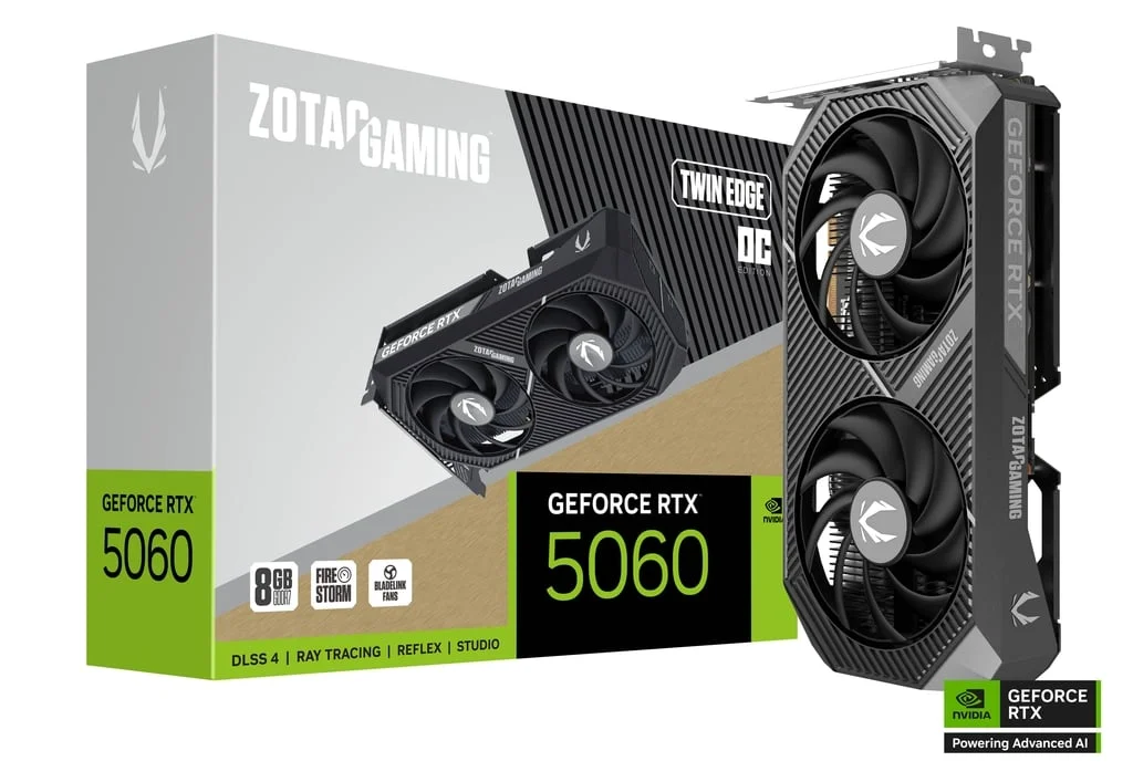 Placa De Vídeo Geforce Ddr7 08Gb/128 Bits Rtx 5060 Zotac Gaming, 2 Fans, Dp, Hdmi, Zt-B50600H-10M, Preta