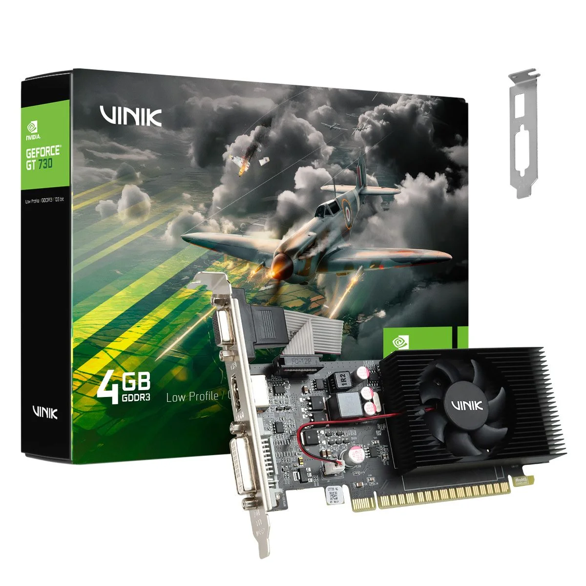 Placa De Vídeo Geforce Ddr3 04Gb/128 Bits Gt730 Vinik, 1Fan, Hdmi, Dvi, Vga, Gpuk7304Gblp0H2, L Profile, Preta