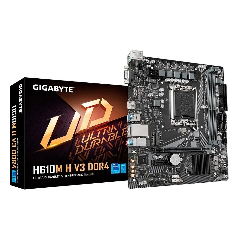 Placa Mãe 1700 12ª, 13ª, 14ª Geração Gigabyte H610M H V3, Ddr4 64Gb, Nvme, Hdmi, Vga, Preta