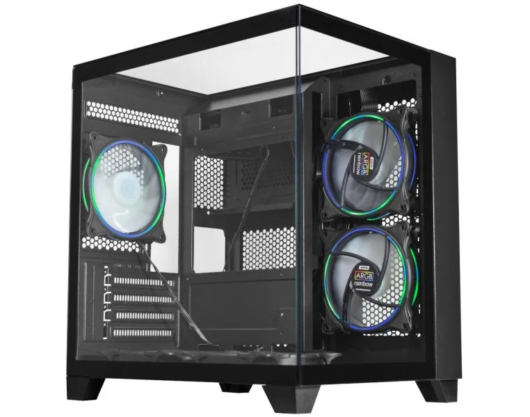 Gabinete Gamer Kmex Cg-0725 Visão, Sem Fonte, Sem Fan, Lateral De Vidro, Preto