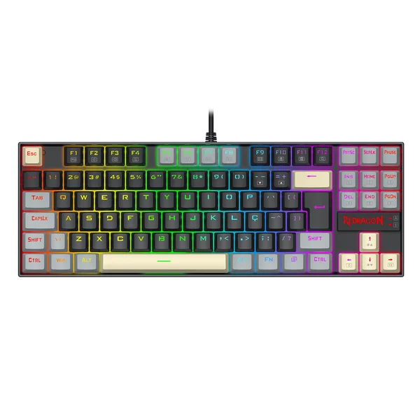 Teclado Gamer Usb Mecânico Redragon Kumara Rgb, Preto, Cinza e Amarelo, Switch Brown, Rgb, Abnt2, K552Lgy-Rgb