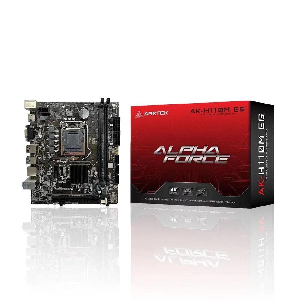 Placa Mãe 1151 6ª, 7ª, 8ª, 9ª, Geração Arktek Ak-H110M Eg Vs, Ddr4 32Gb, M2/Sata, Hdmi, Vga, 1000 Mb/S, Preta