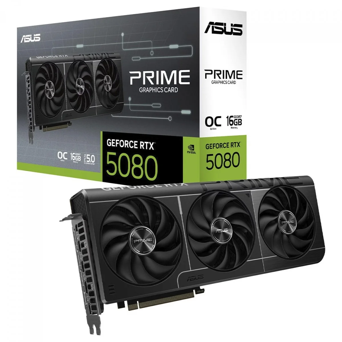 Placa De Vídeo Geforce Ddr7 16Gb/256 Bits Rtx 5080 Asus, 3 Fans, Dp, Hdmi, Prime-Rtx5080-O16G, Preta