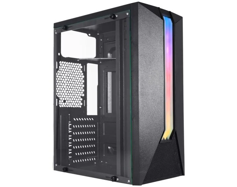 Gabinete Gamer Kmex Cg-04Ah Bifrost VII, Sem Fonte, Sem Fan, Led Rgb, Preto, Lateral De Vidro