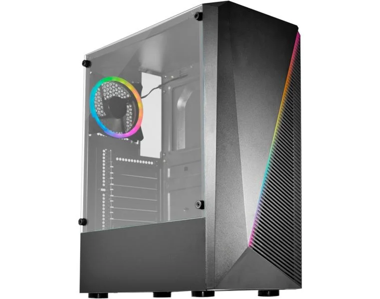 Gabinete Gamer Kmex Cg-02W5 Demon I, Sem Fonte, Sem Fan, Led Argb, Preto, Lateral De Vidro