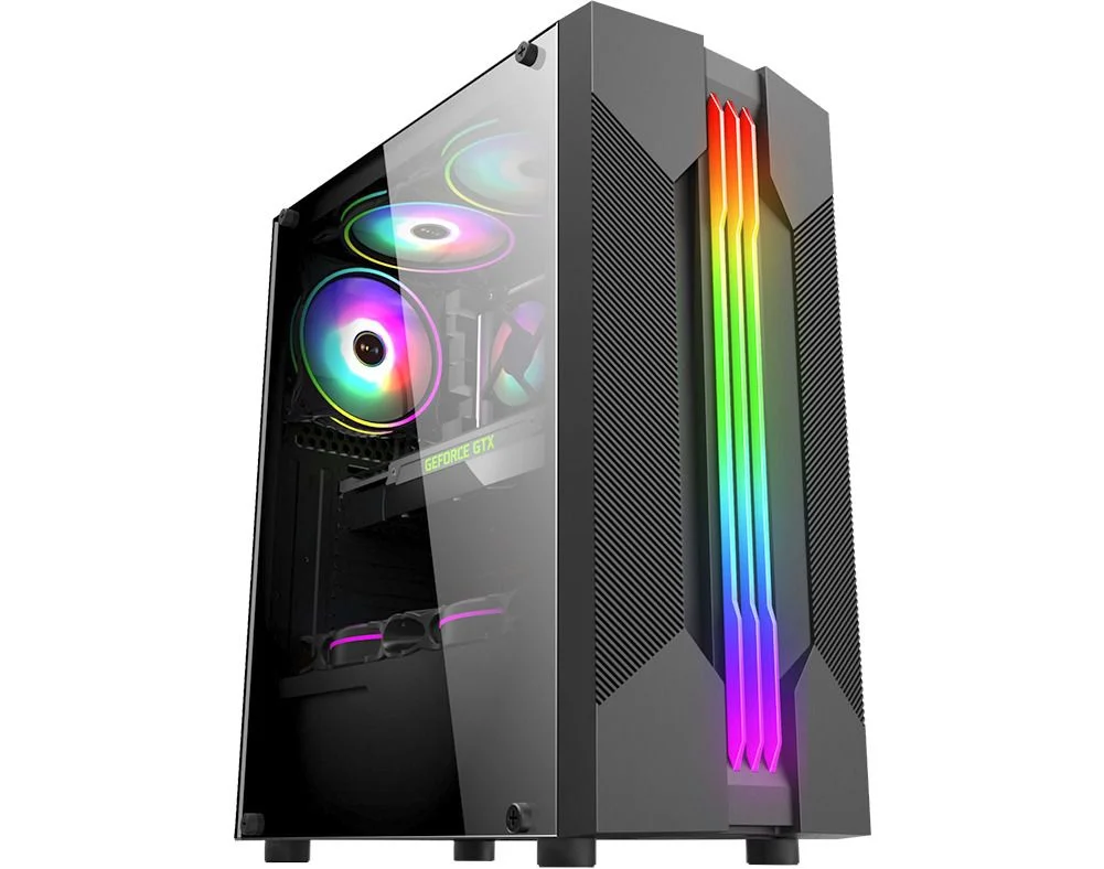 Gabinete Gamer Kmex Cg-01A9 Bifrost Vi, Sem Fonte, Sem Fan, Led Rgb, Preto, Lateral De Vidro
