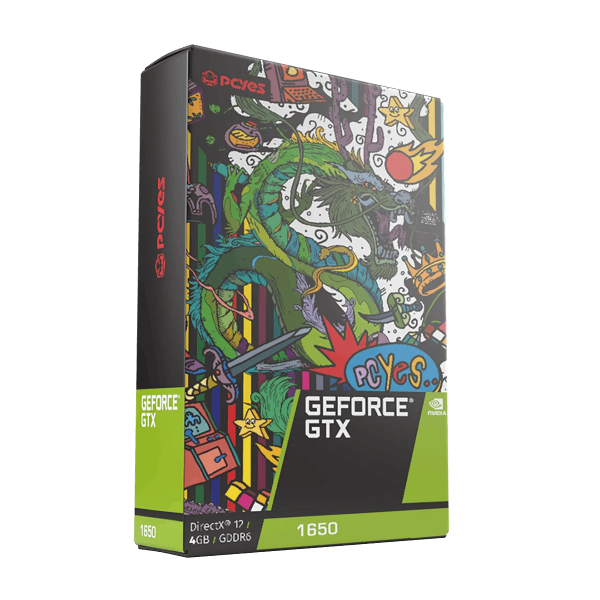 Placa De Vídeo Geforce Ddr6 04Gb/128 Bits Gtx 1650 Pcyes Graffiti, 2 Fans, Dp, Hdmi, Dvi, Pa1650412820Dr6