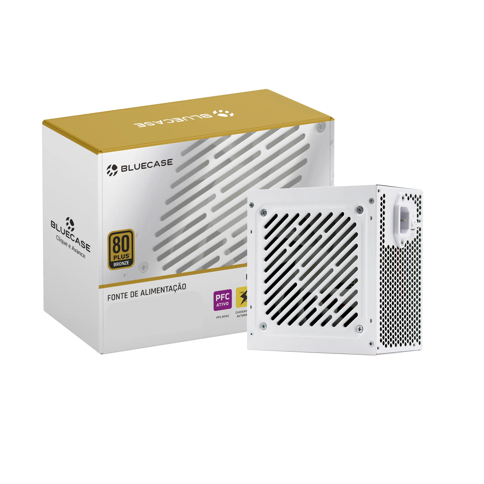 Fonte Atx 0600 W Bluecase Ez8898B-600Wbx, 80 Plus Bronze, Pfc Ativo, Branca, Caixa, Com Cabo, Becpfc