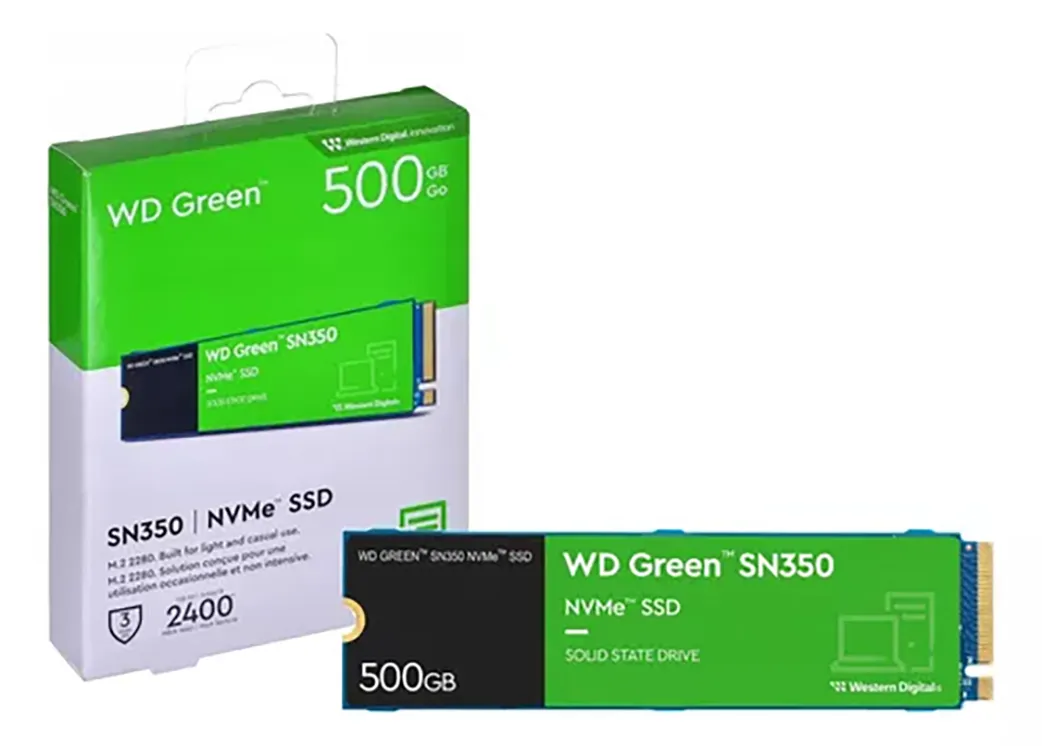 Ssd Nvme 500Gb Western Digital Wds500G2B0C Green, Lê: 2.400 Mb/S, Grava: 1500 Mb/S, M2 - Imagem do Produto